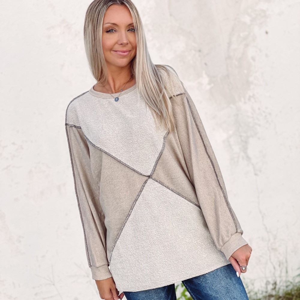Taupe Colorblock Top